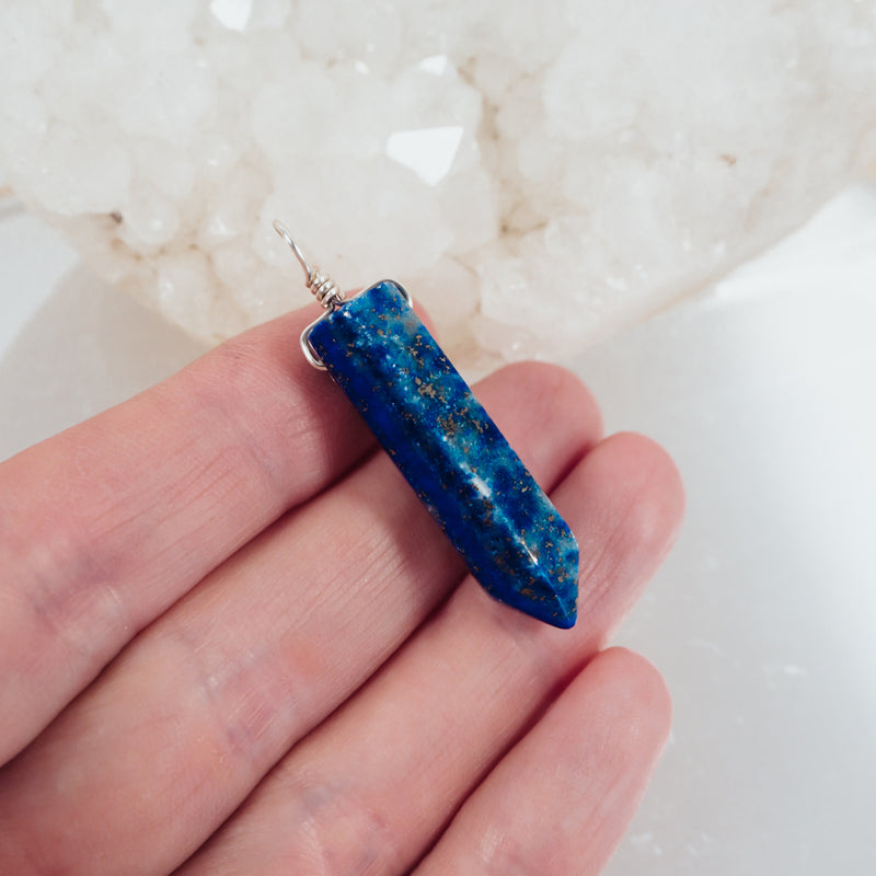 Lapis Lazuli Polished Hexagonal Point Crystal Pendant