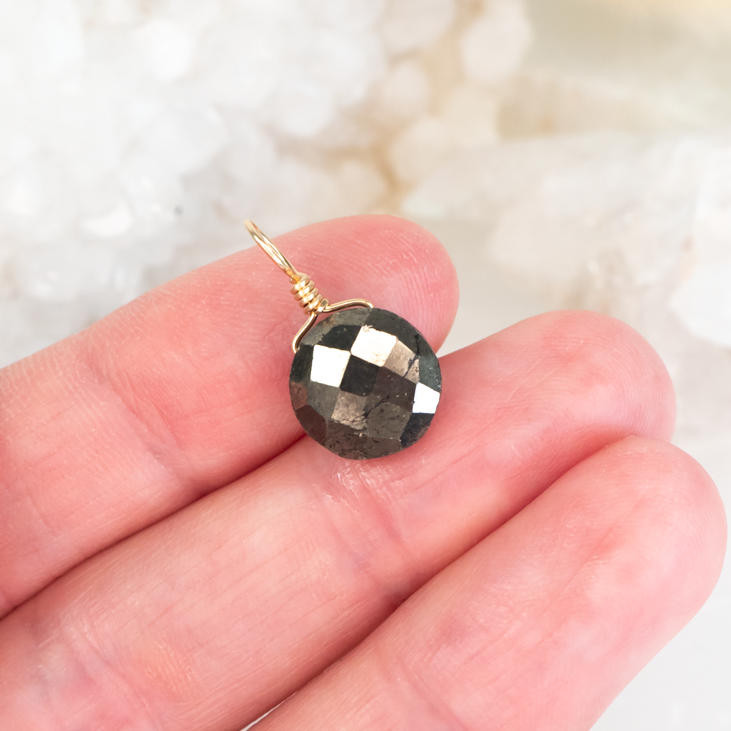 Faceted Pyrite Crystal Circle Pendant