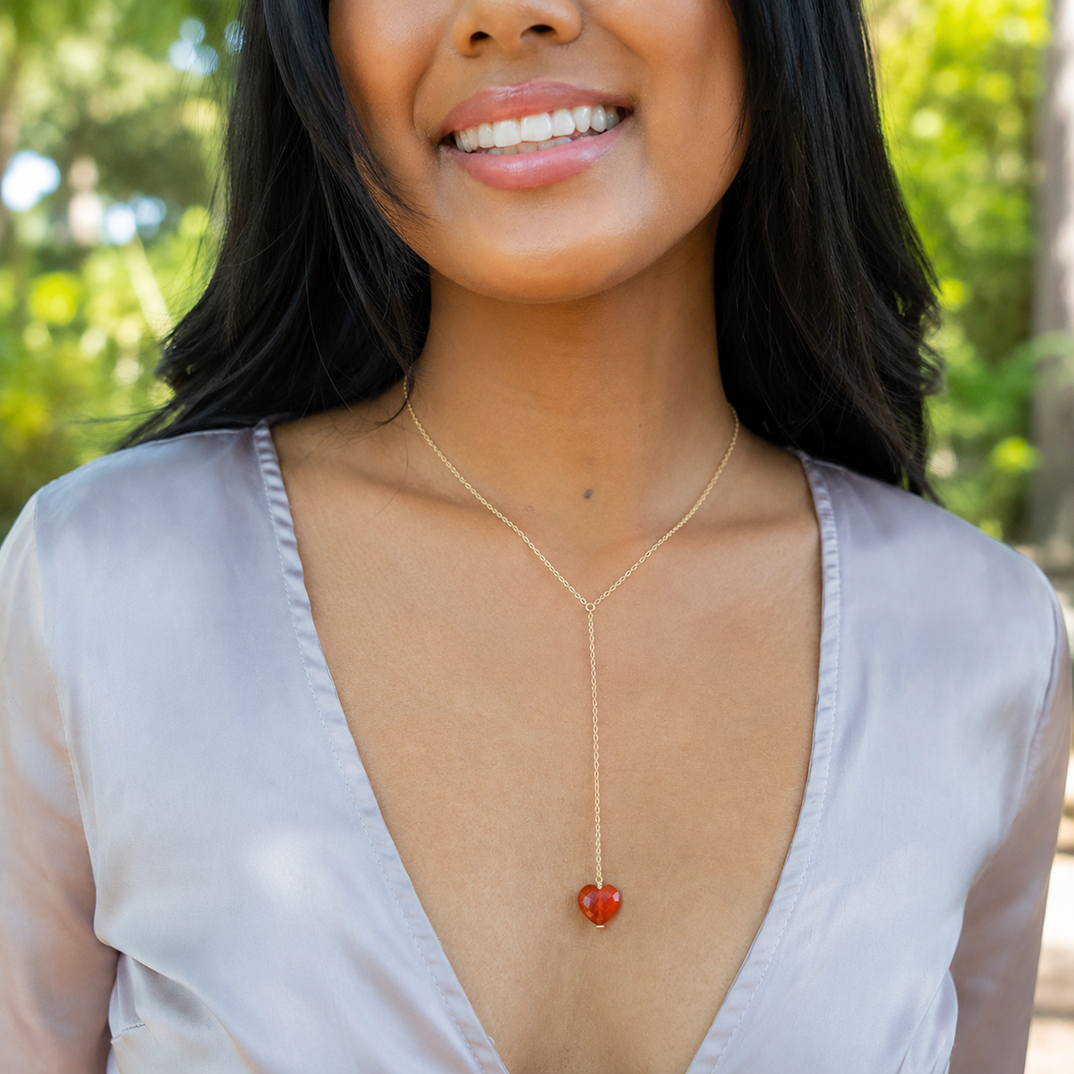 Carnelian Crystal Heart Lariat Necklace