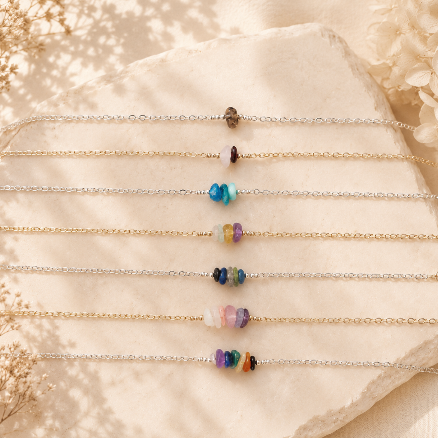 Custom Crystal Chip Bead Bar Bracelet