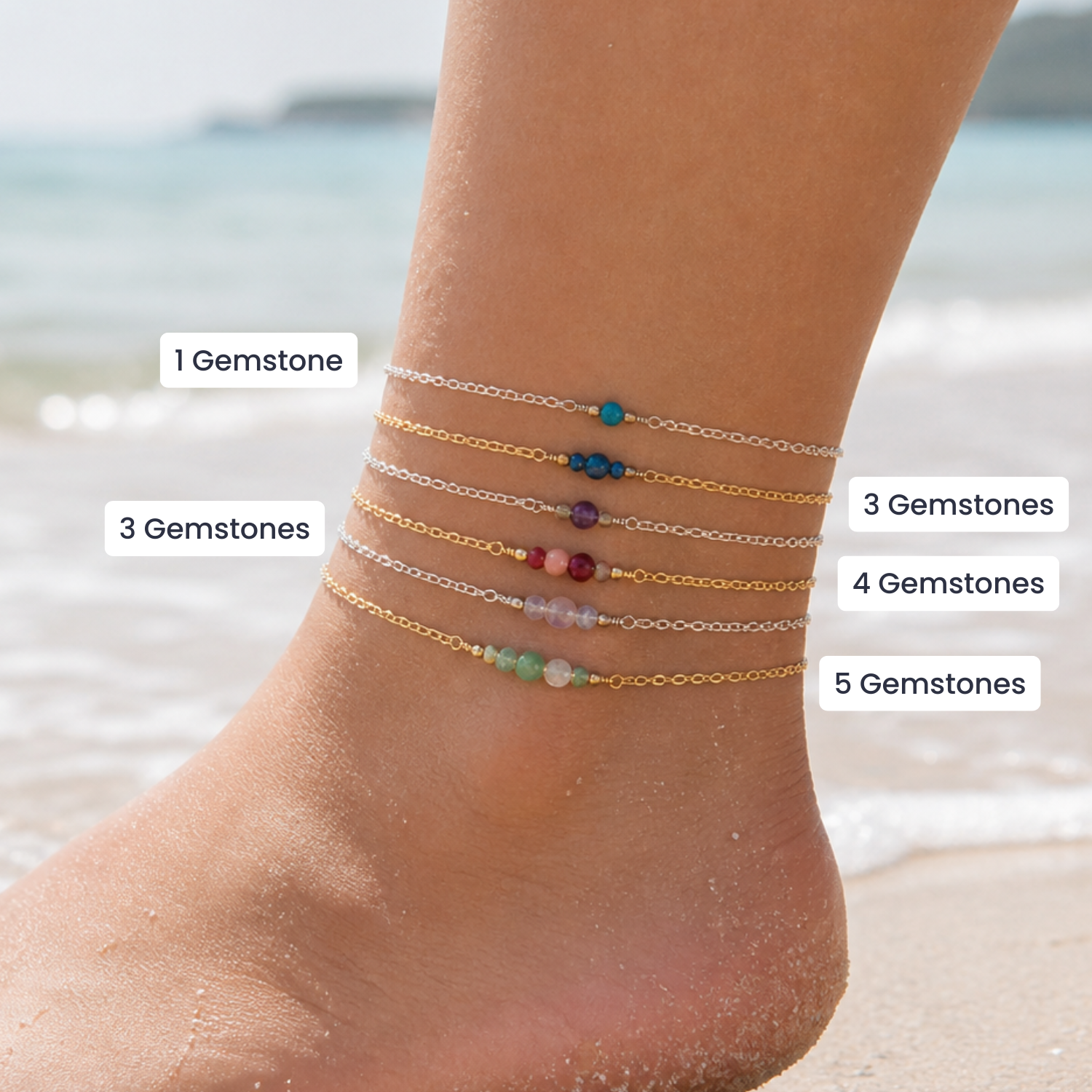 Custom Dainty Gemstone Anklet
