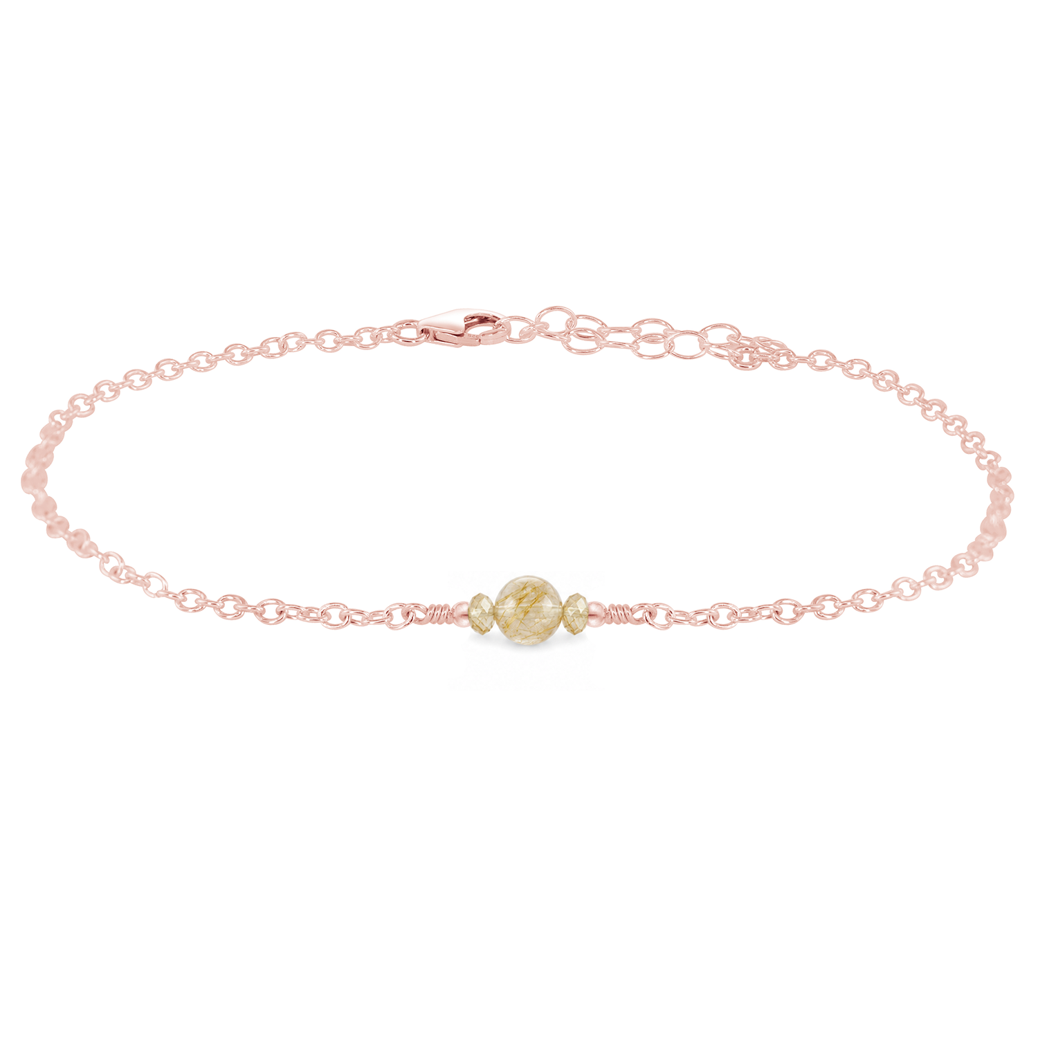 Dainty Golden Rutilated Quartz Gemstone Anklet