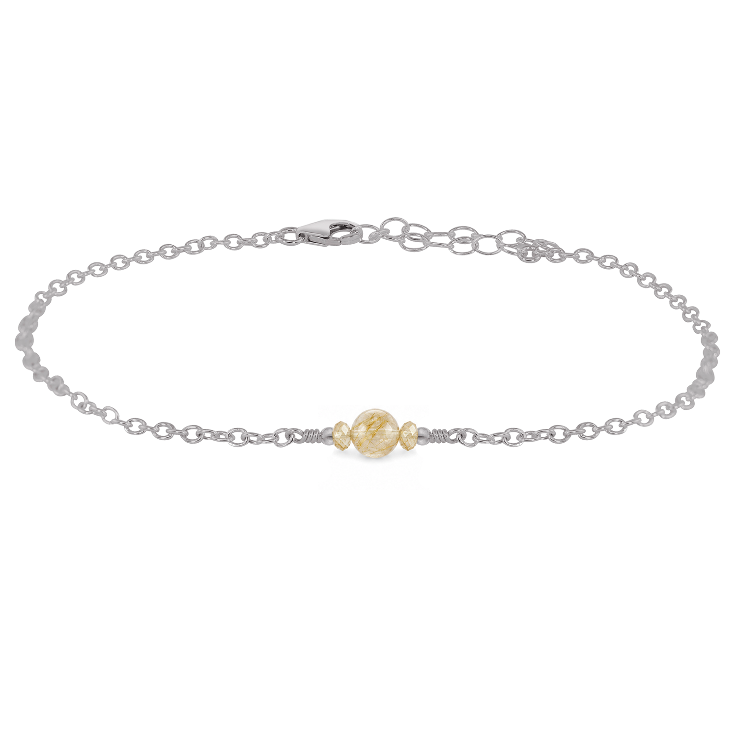 Dainty Golden Rutilated Quartz Gemstone Anklet