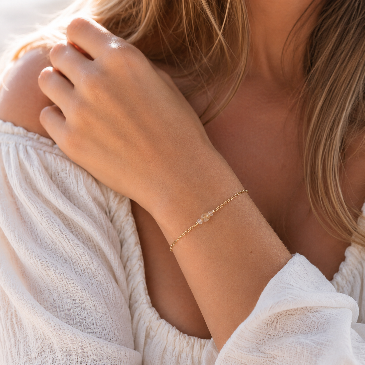 Dainty Golden Rutilated Quartz Gemstone Bracelet