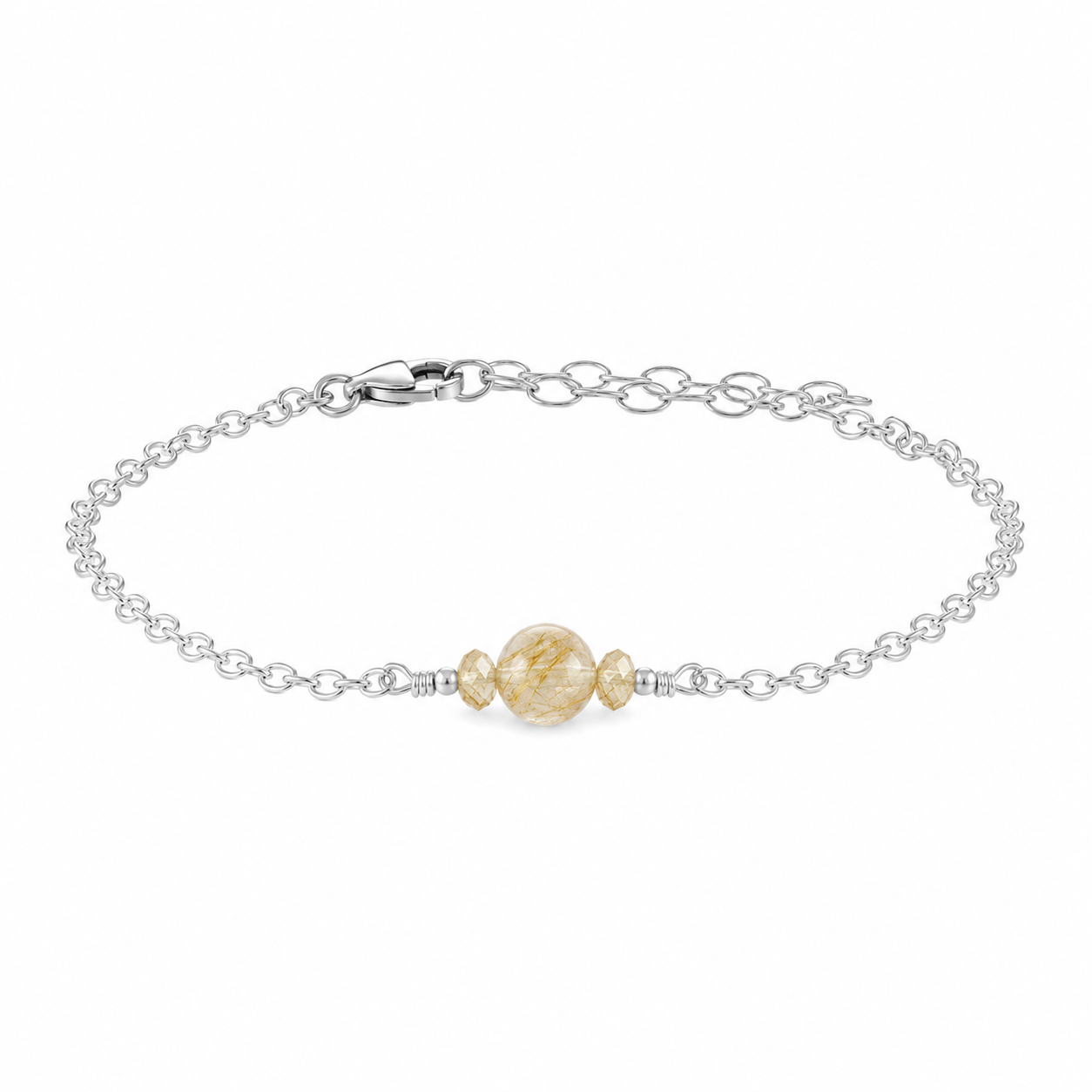 Dainty Golden Rutilated Quartz Gemstone Bracelet