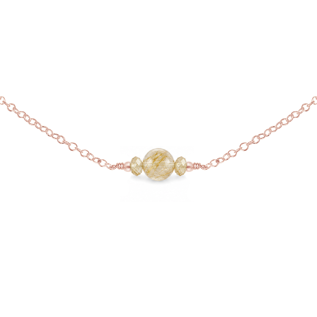 Dainty Golden Rutilated Quartz Gemstone Choker Necklace