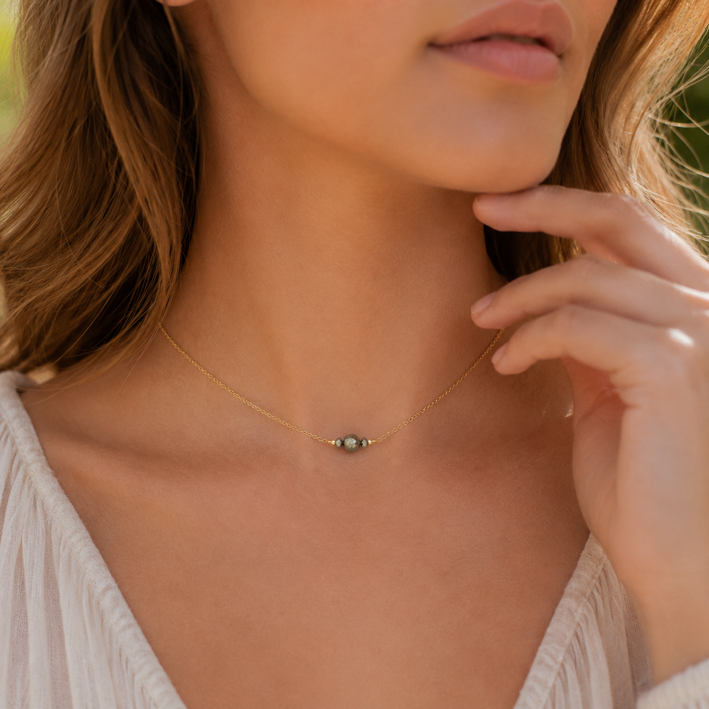 Dainty Pyrite Gemstone Choker Necklace