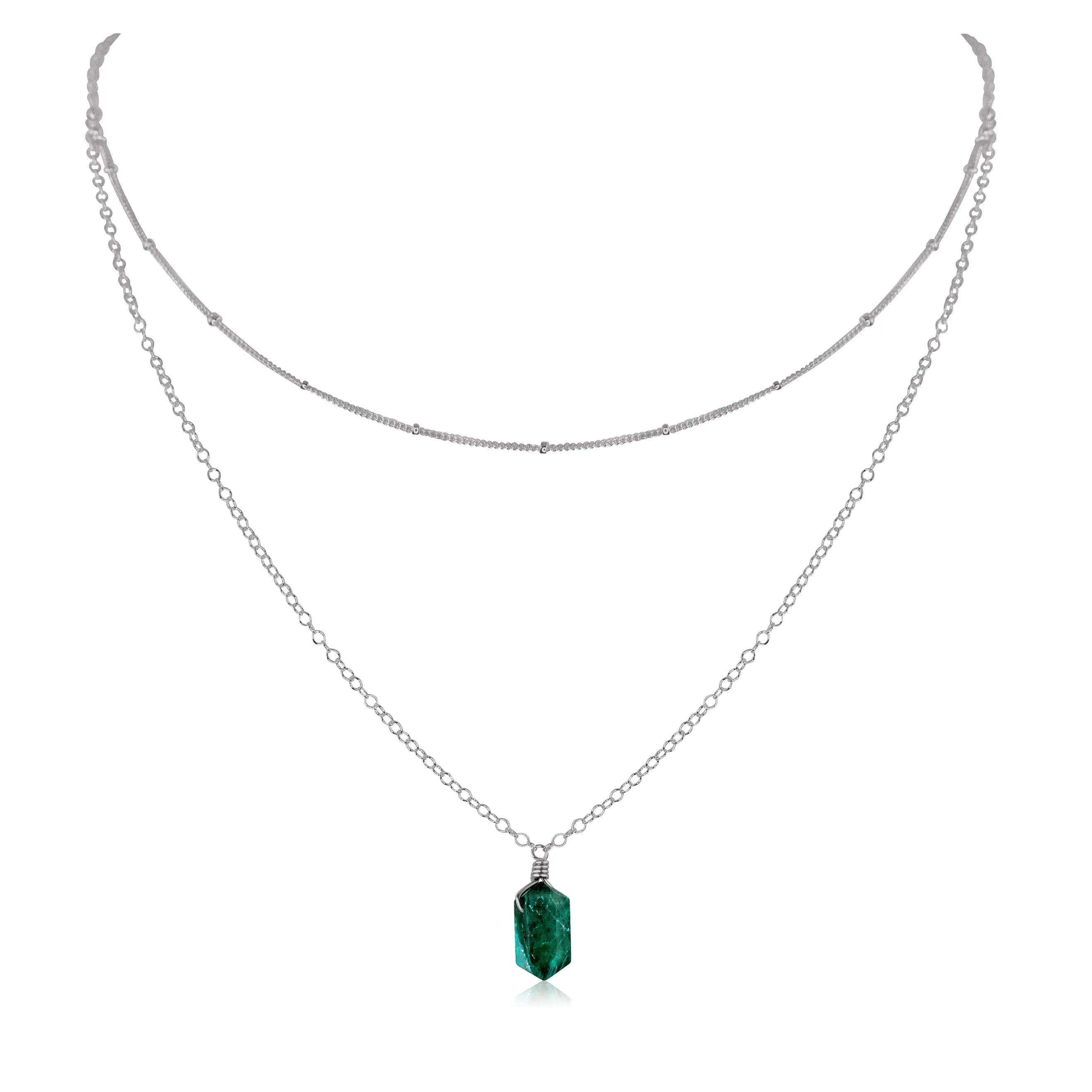Emerald Double Terminated Crystal Chain Layered Choker Necklace