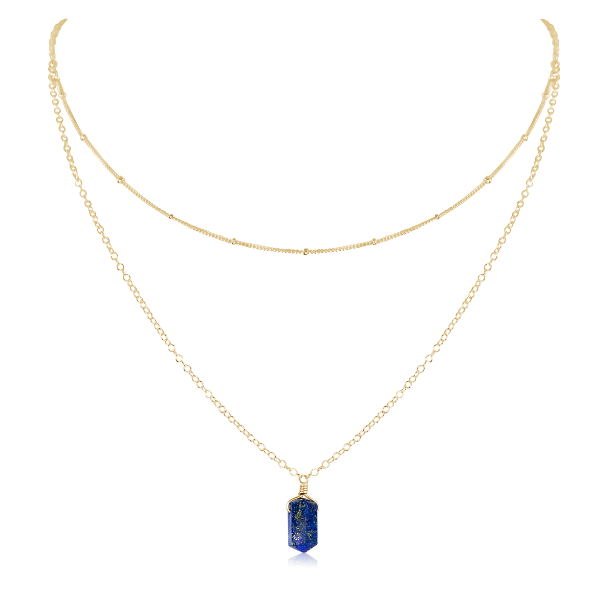 Lapis Lazuli Double Terminated Crystal Chain Layered Choker Necklace