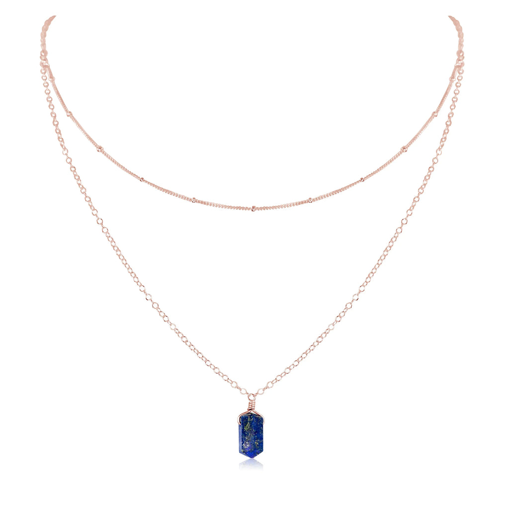 Lapis Lazuli Double Terminated Crystal Chain Layered Choker Necklace