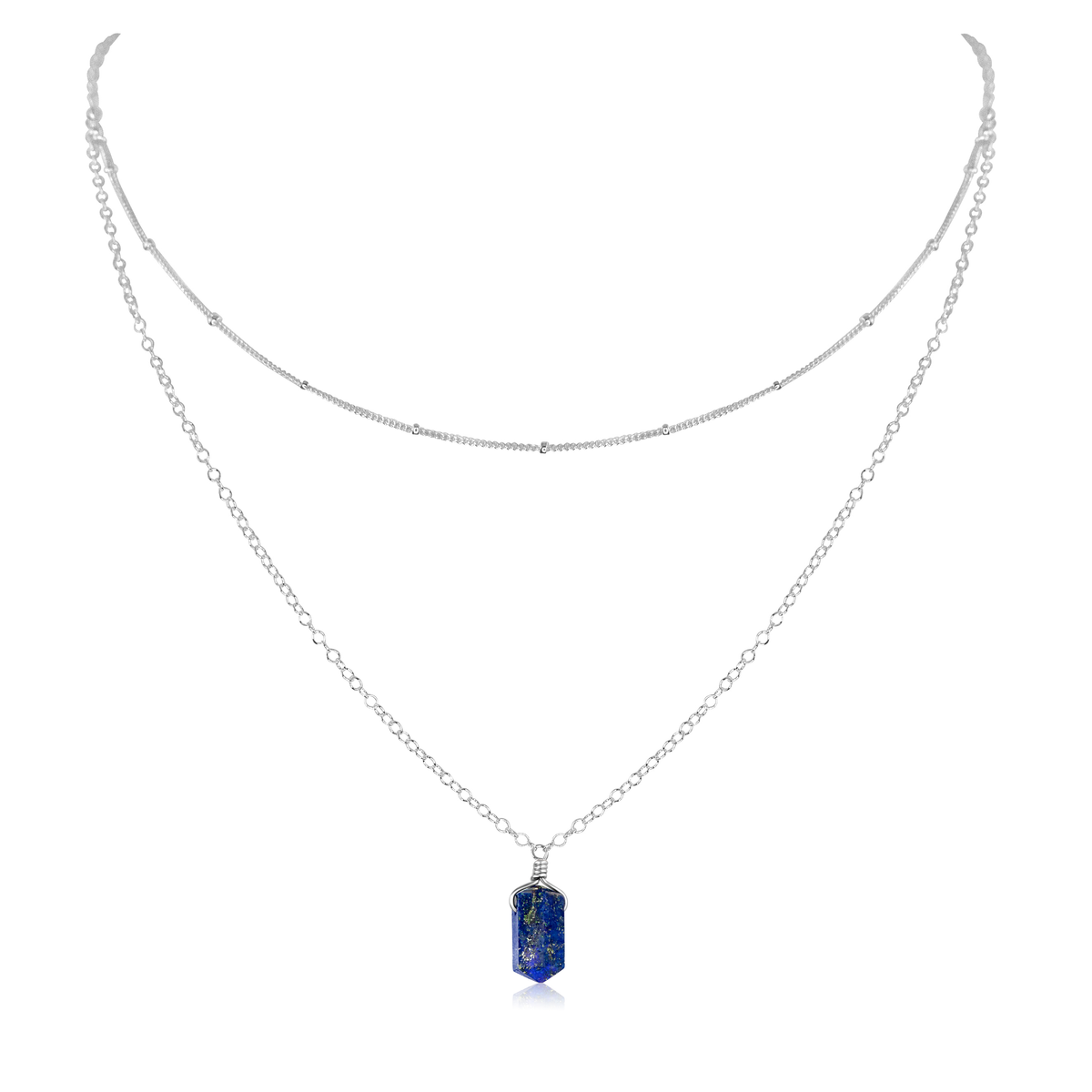 Lapis Lazuli Double Terminated Crystal Chain Layered Choker Necklace