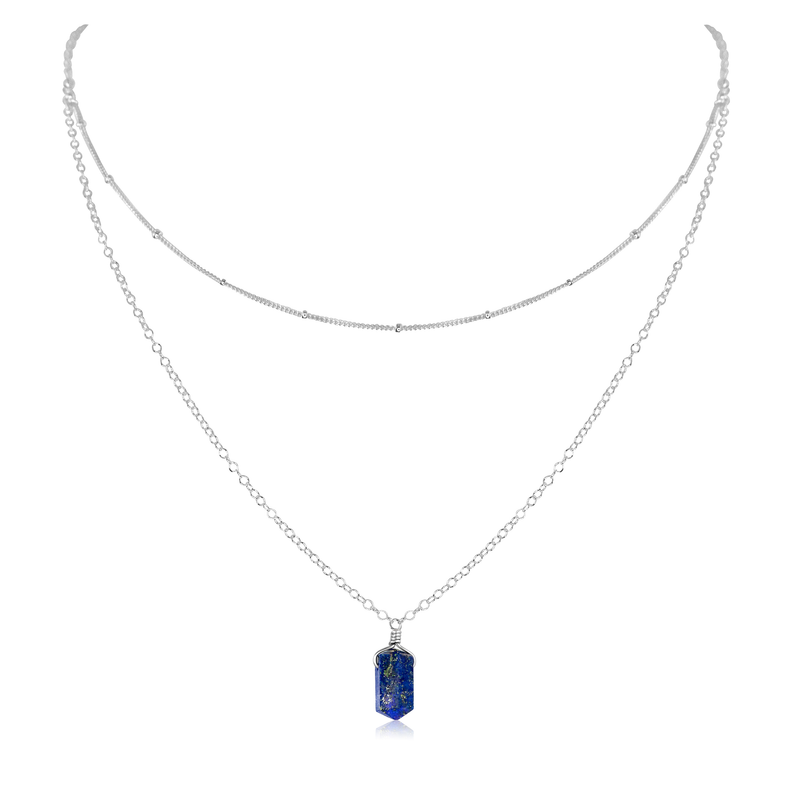 Lapis Lazuli Double Terminated Crystal Chain Layered Choker Necklace
