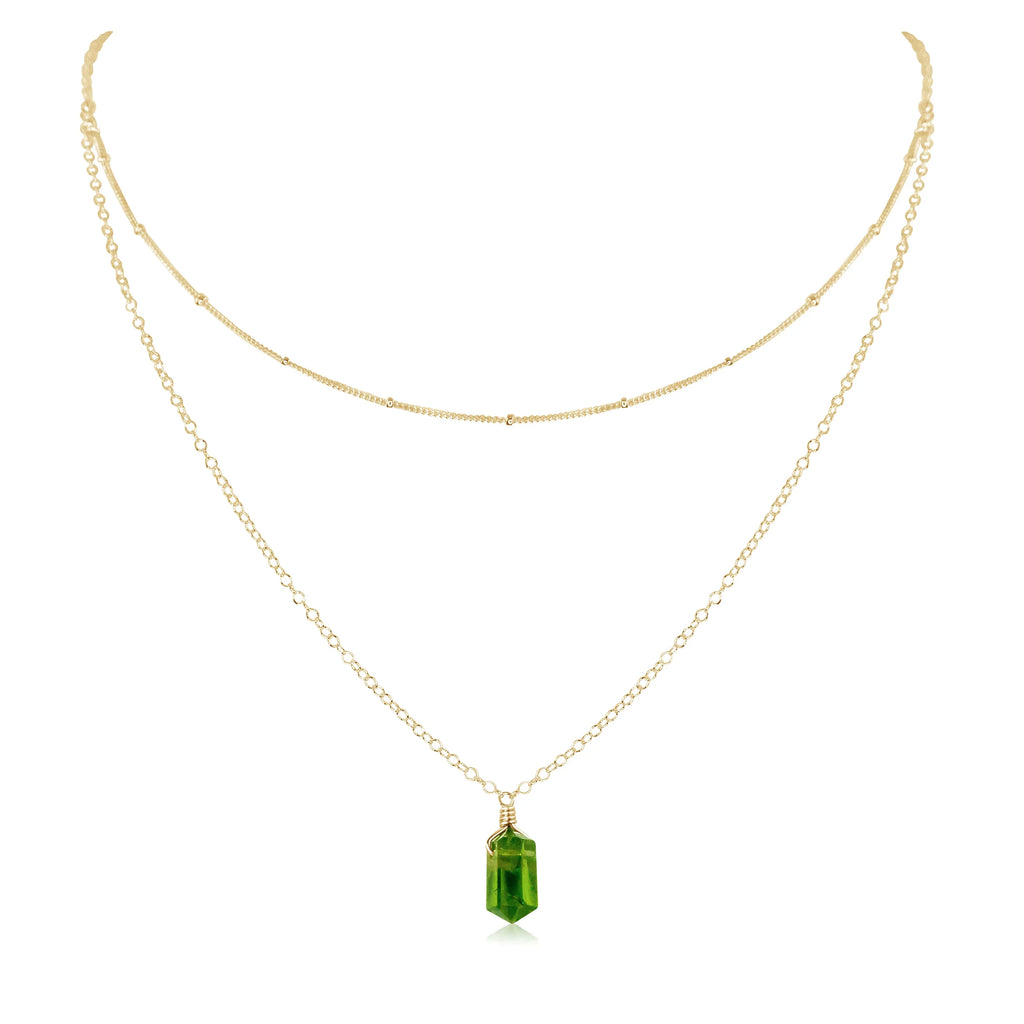 Peridot Double Terminated Crystal Chain Layered Choker Necklace