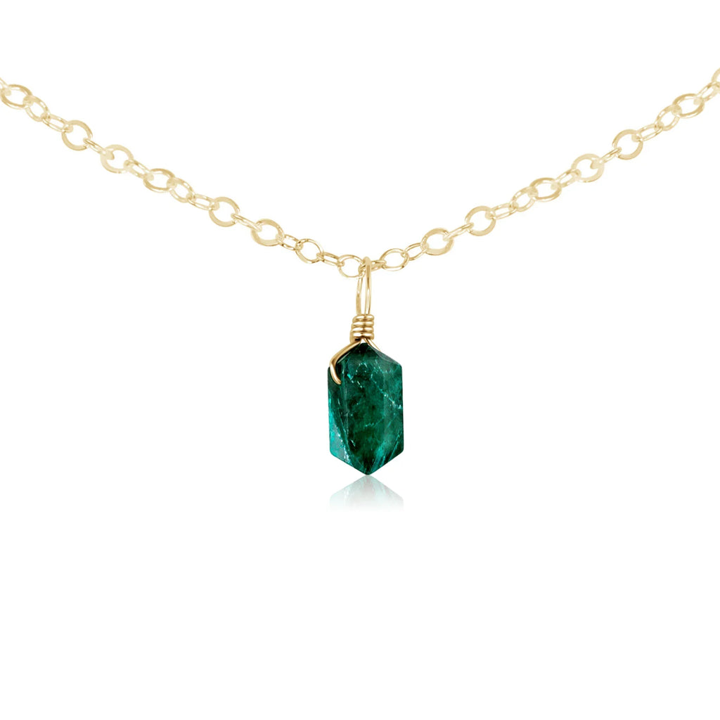 Emerald Mini Double Terminated Crystal Point Pendant Choker Necklace