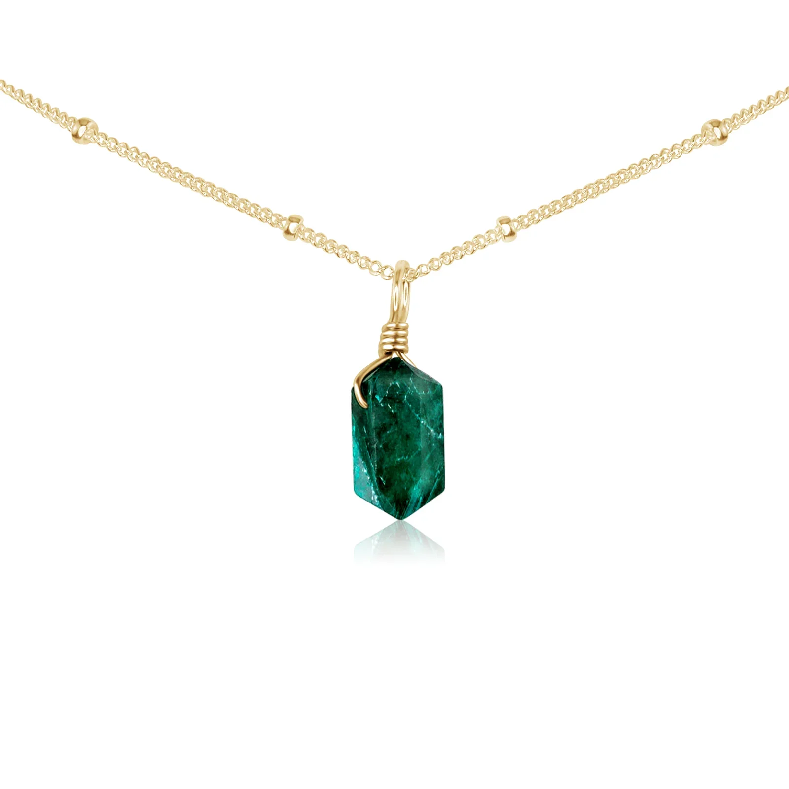 Emerald Mini Double Terminated Crystal Point Pendant Choker Necklace
