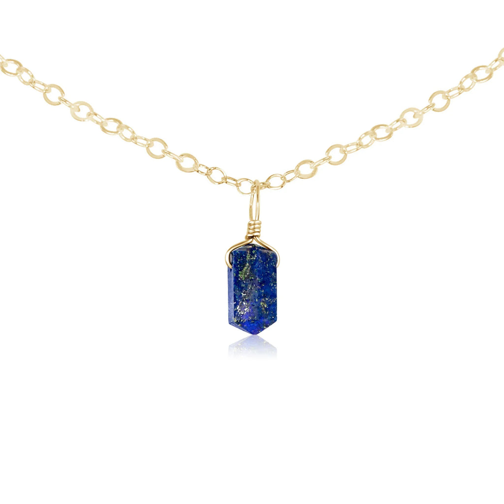 Lapis Lazuli Mini Double Terminated Crystal Point Pendant Choker Necklace