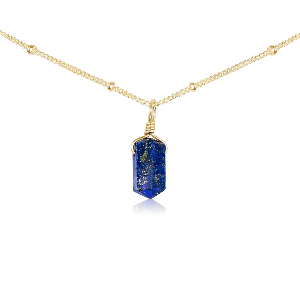 Lapis Lazuli Mini Double Terminated Crystal Point Pendant Choker Necklace