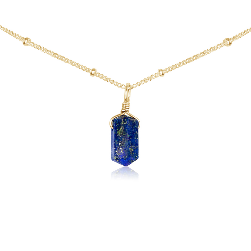 Lapis Lazuli Mini Double Terminated Crystal Point Pendant Choker Necklace