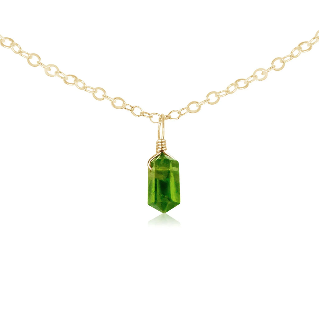 Peridot Mini Double Terminated Crystal Point Pendant Choker Necklace
