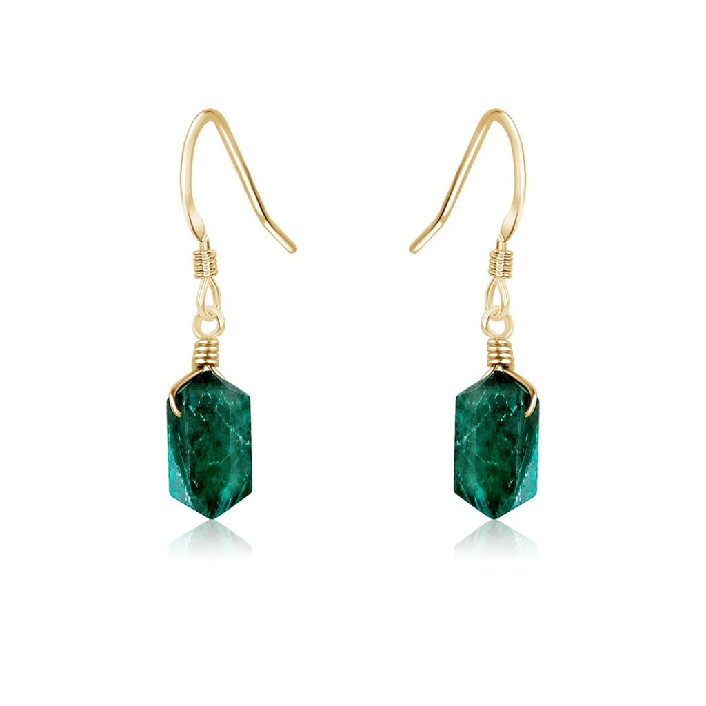 Emerald Mini Double Terminated Crystal Point Dangle Drop Earrings