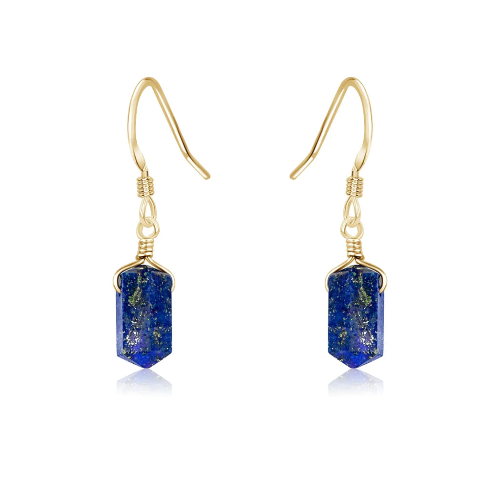 Lapis Lazuli Mini Double Terminated Crystal Point Dangle Drop Earrings