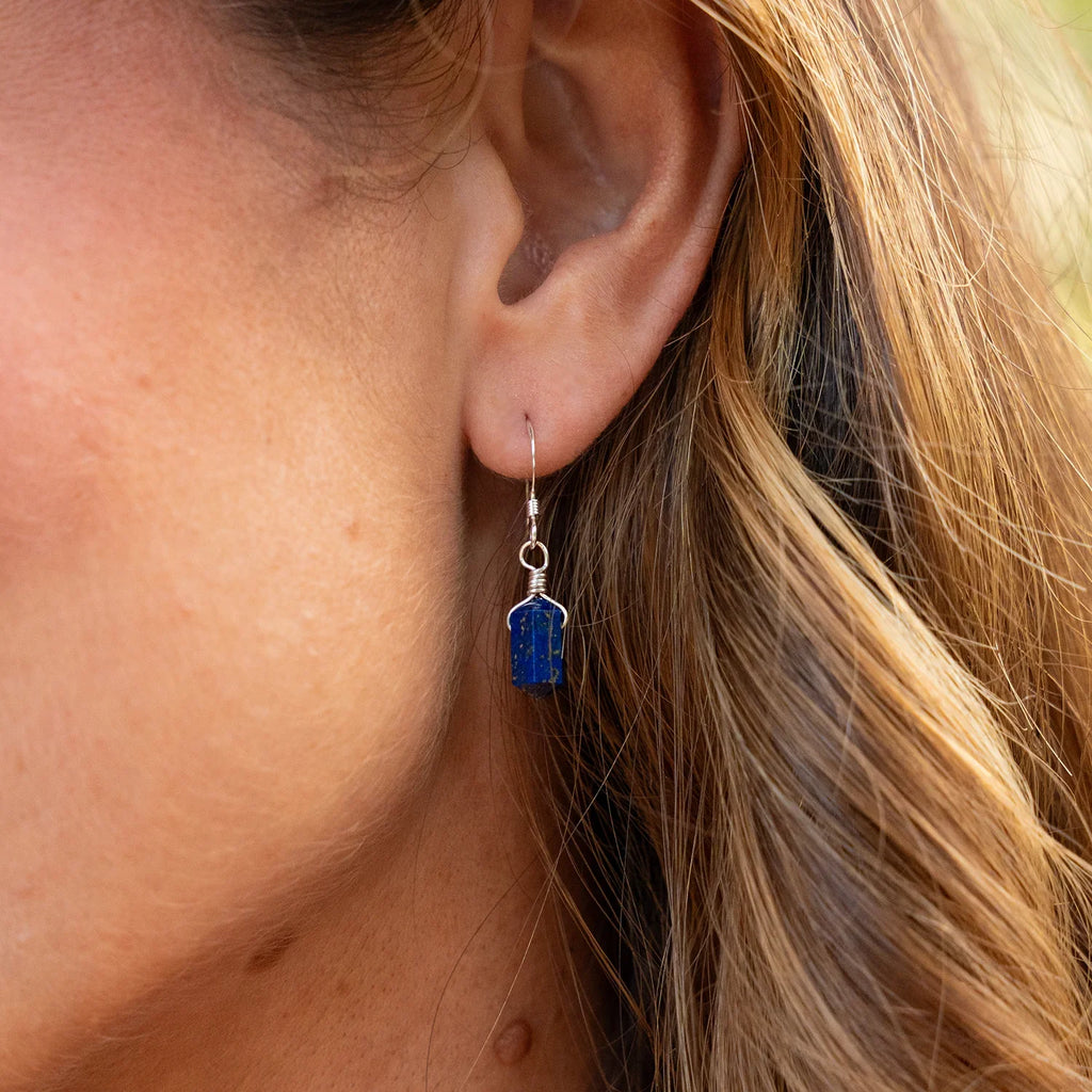 Lapis Lazuli Mini Double Terminated Crystal Point Dangle Drop Earrings