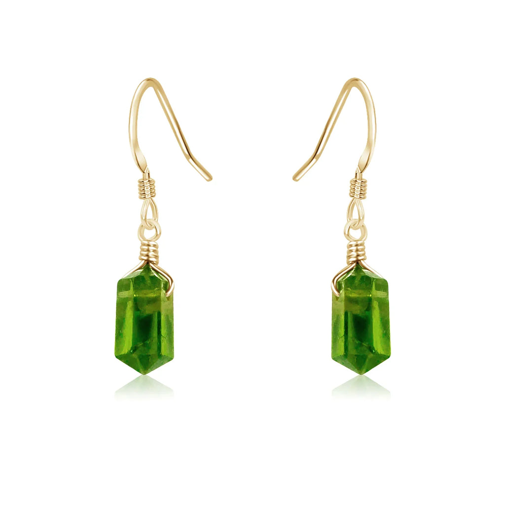 Peridot Mini Double Terminated Crystal Point Dangle Drop Earrings