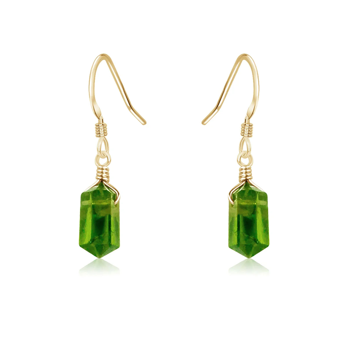 Peridot Mini Double Terminated Crystal Point Dangle Drop Earrings