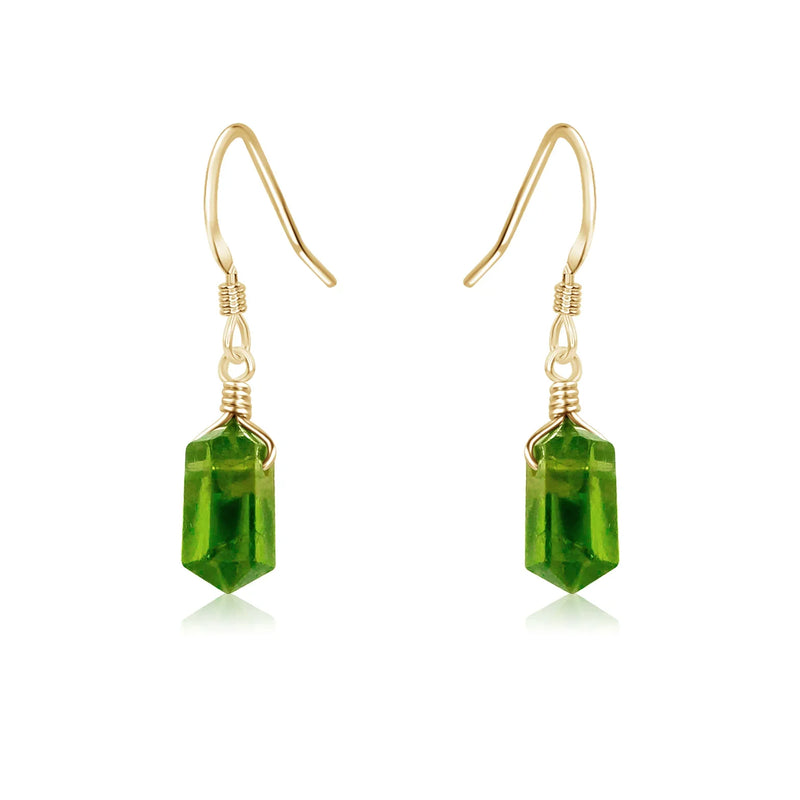 Peridot Mini Double Terminated Crystal Point Dangle Drop Earrings