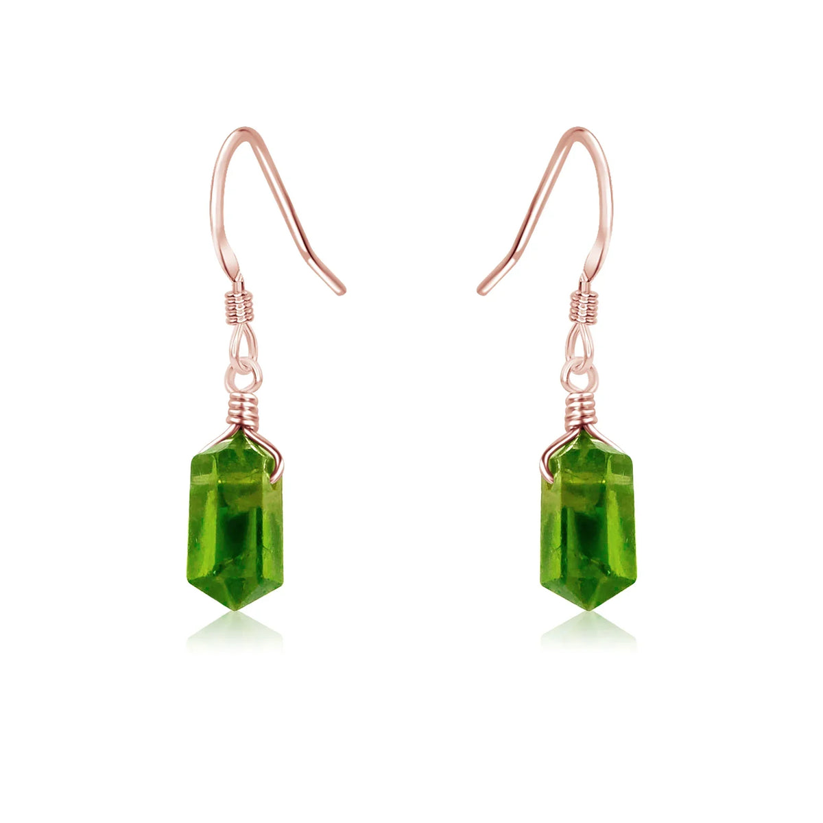 Peridot Mini Double Terminated Crystal Point Dangle Drop Earrings
