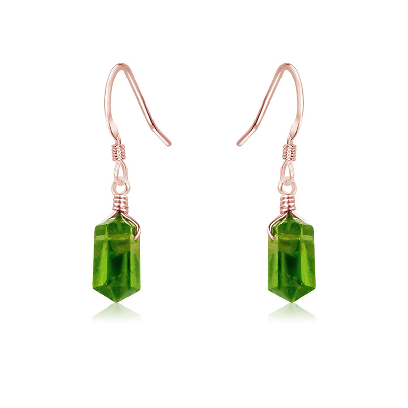 Peridot Mini Double Terminated Crystal Point Dangle Drop Earrings