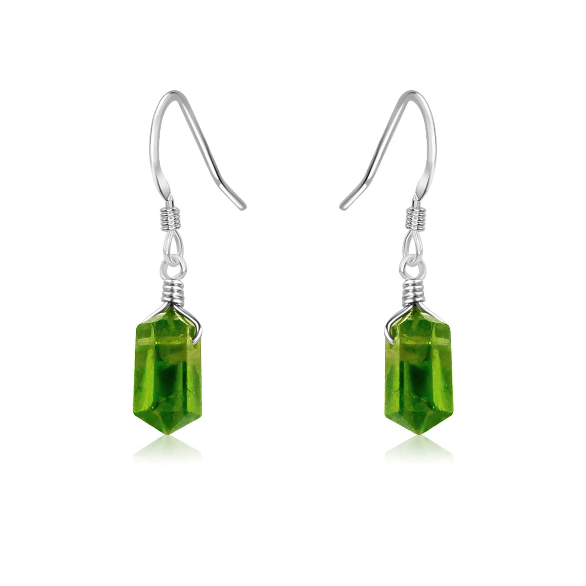 Peridot Mini Double Terminated Crystal Point Dangle Drop Earrings