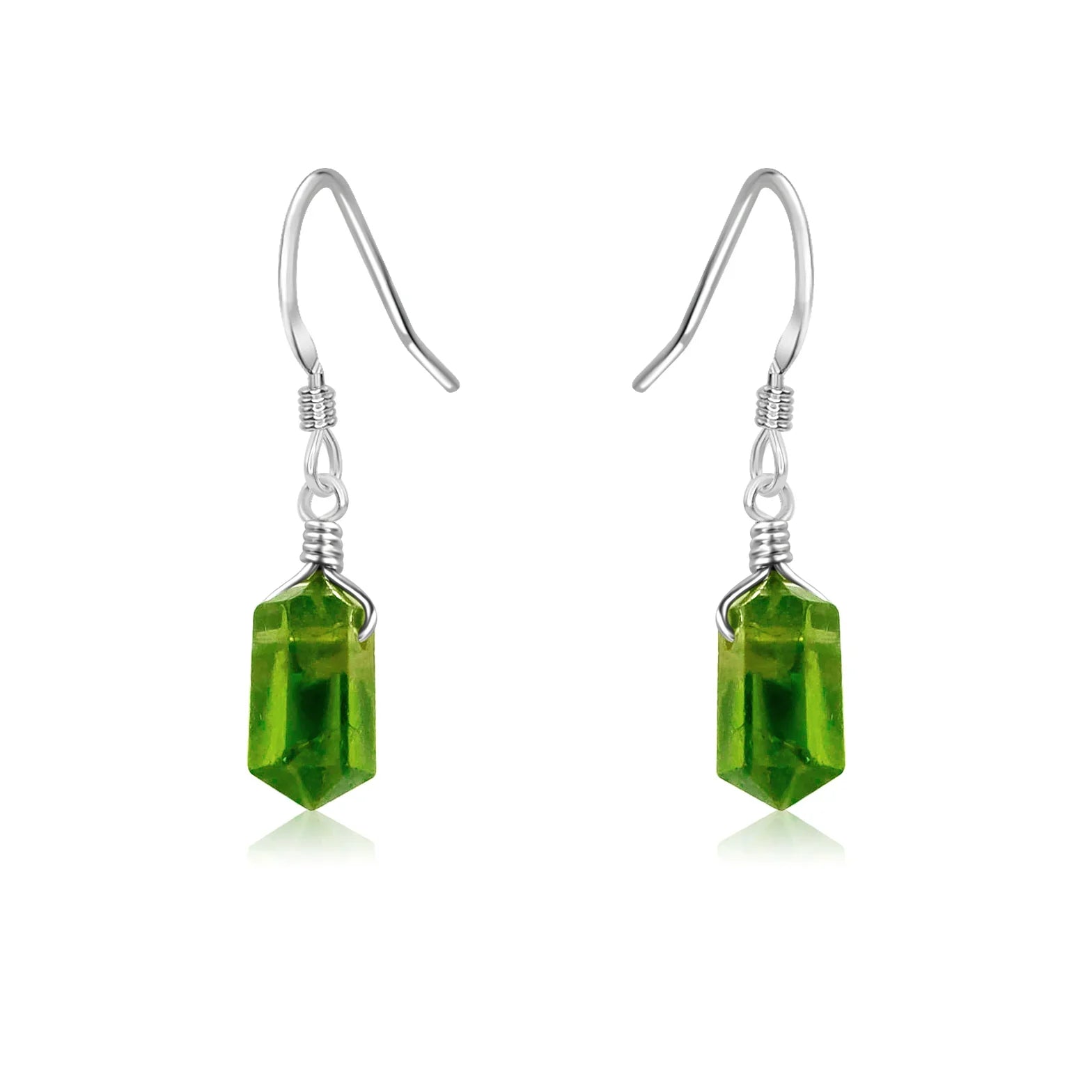 Peridot Mini Double Terminated Crystal Point Dangle Drop Earrings