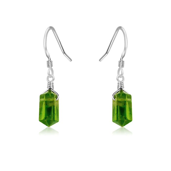 Peridot Mini Double Terminated Crystal Point Dangle Drop Earrings