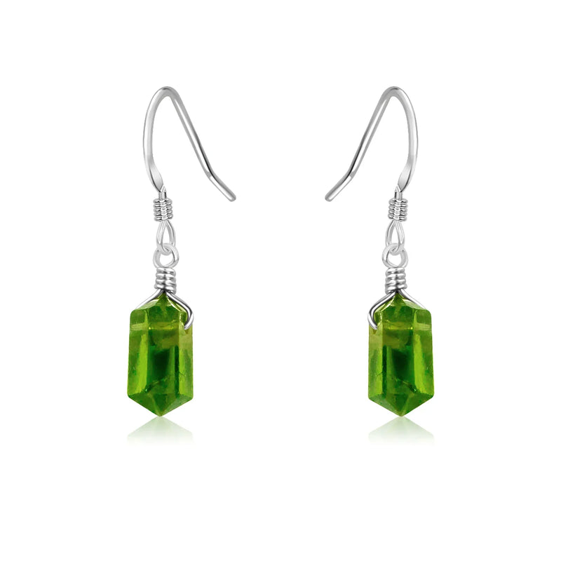 Peridot Mini Double Terminated Crystal Point Dangle Drop Earrings