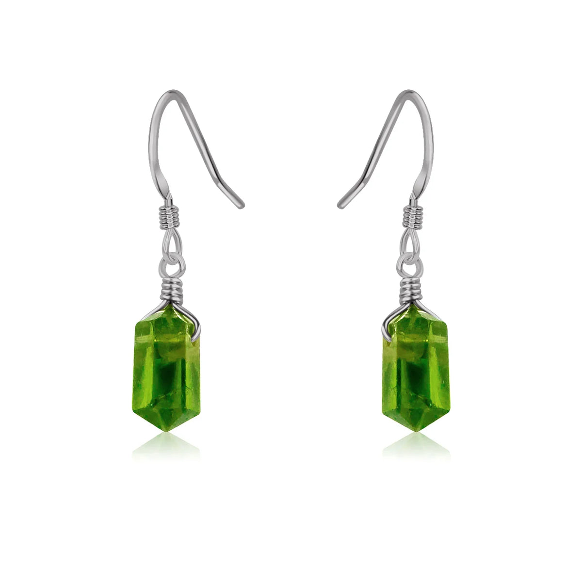 Peridot Mini Double Terminated Crystal Point Dangle Drop Earrings