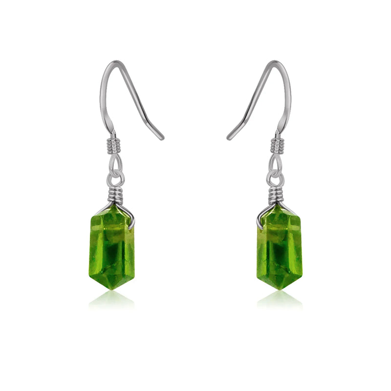 Peridot Mini Double Terminated Crystal Point Dangle Drop Earrings