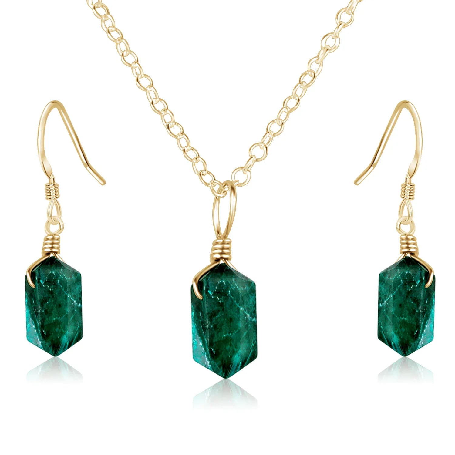 Emerald Double Terminated Crystal Jewellery Set
