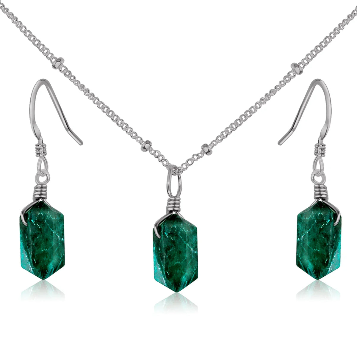 Emerald Double Terminated Crystal Jewellery Set