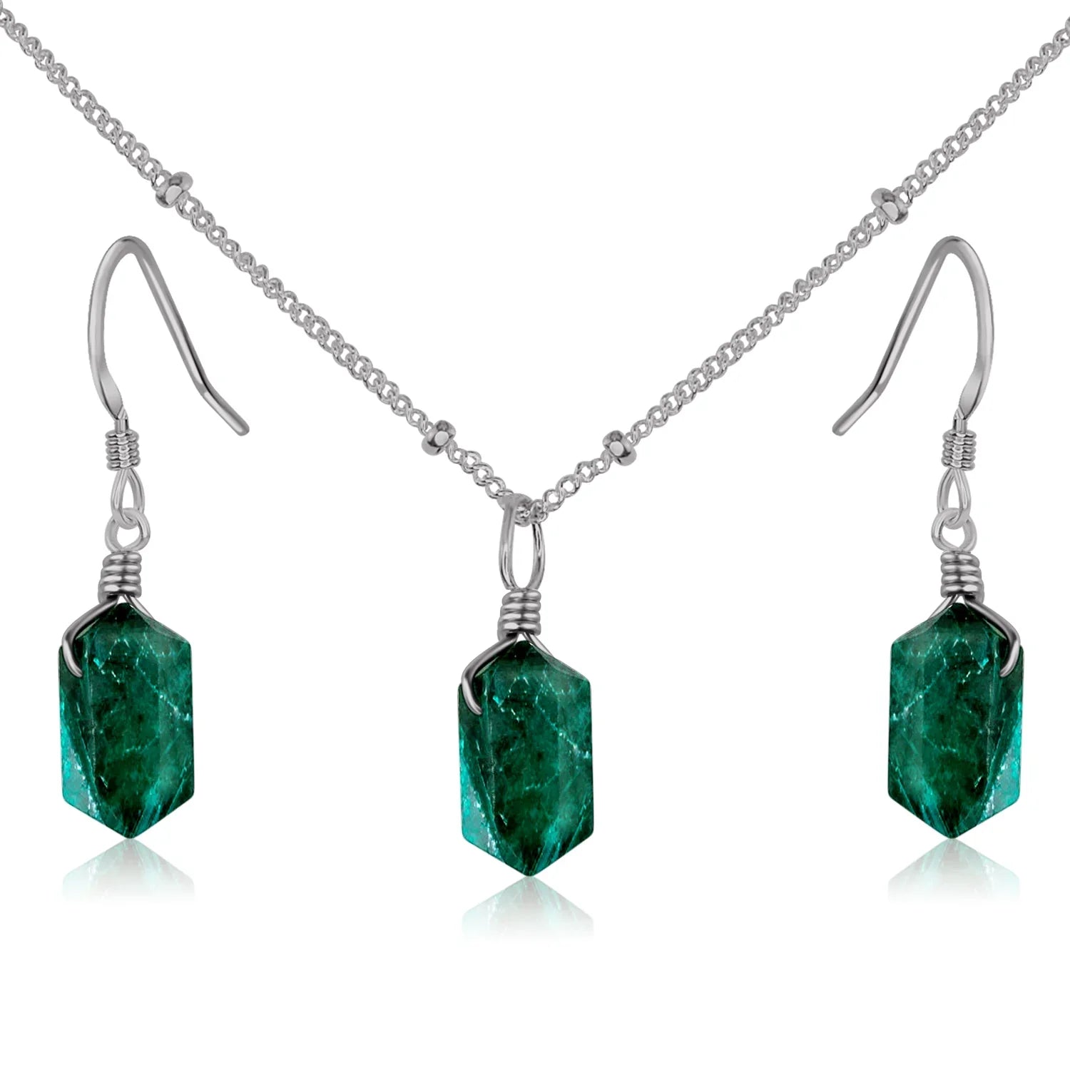Emerald Double Terminated Crystal Jewellery Set