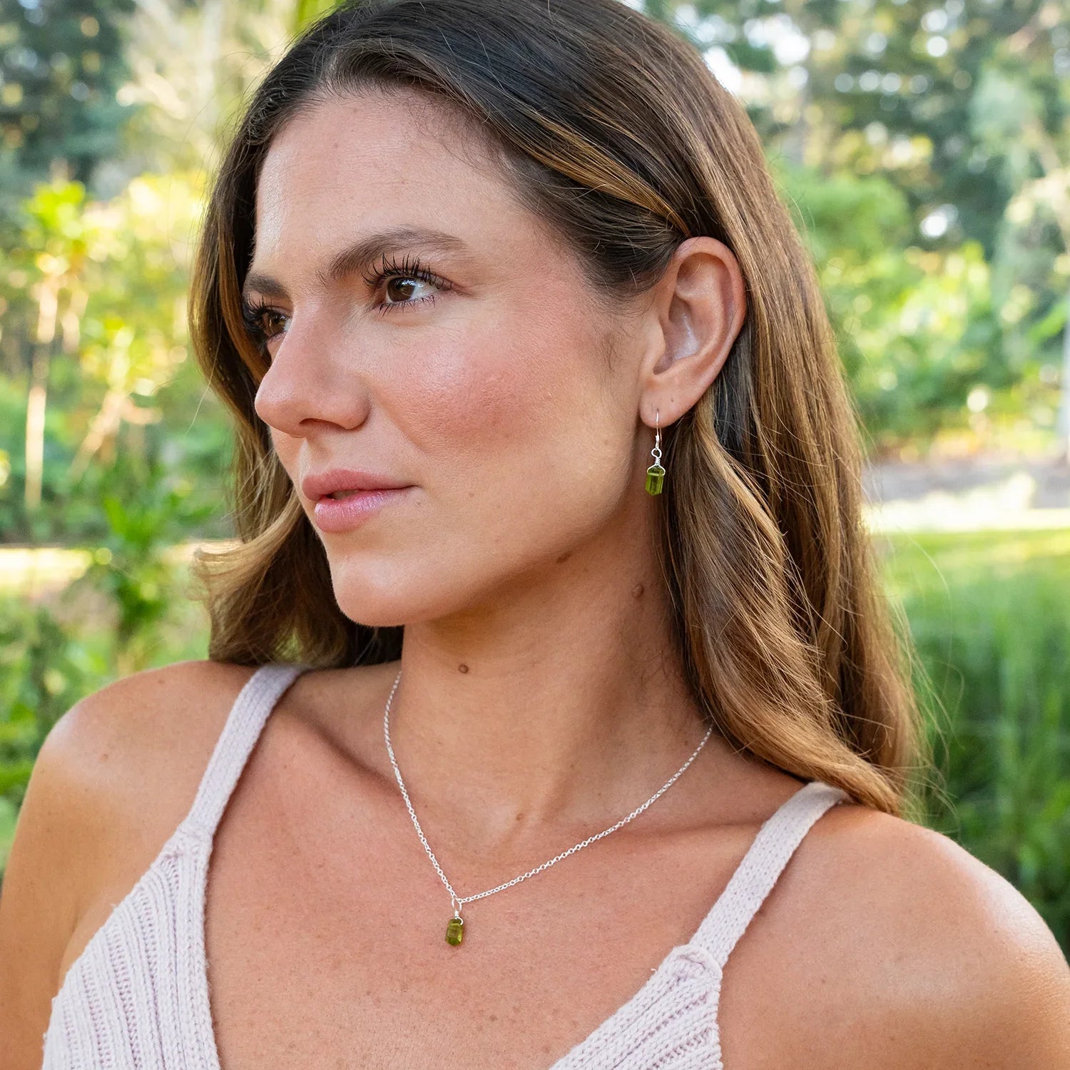 Peridot Double Terminated Crystal Jewellery Set