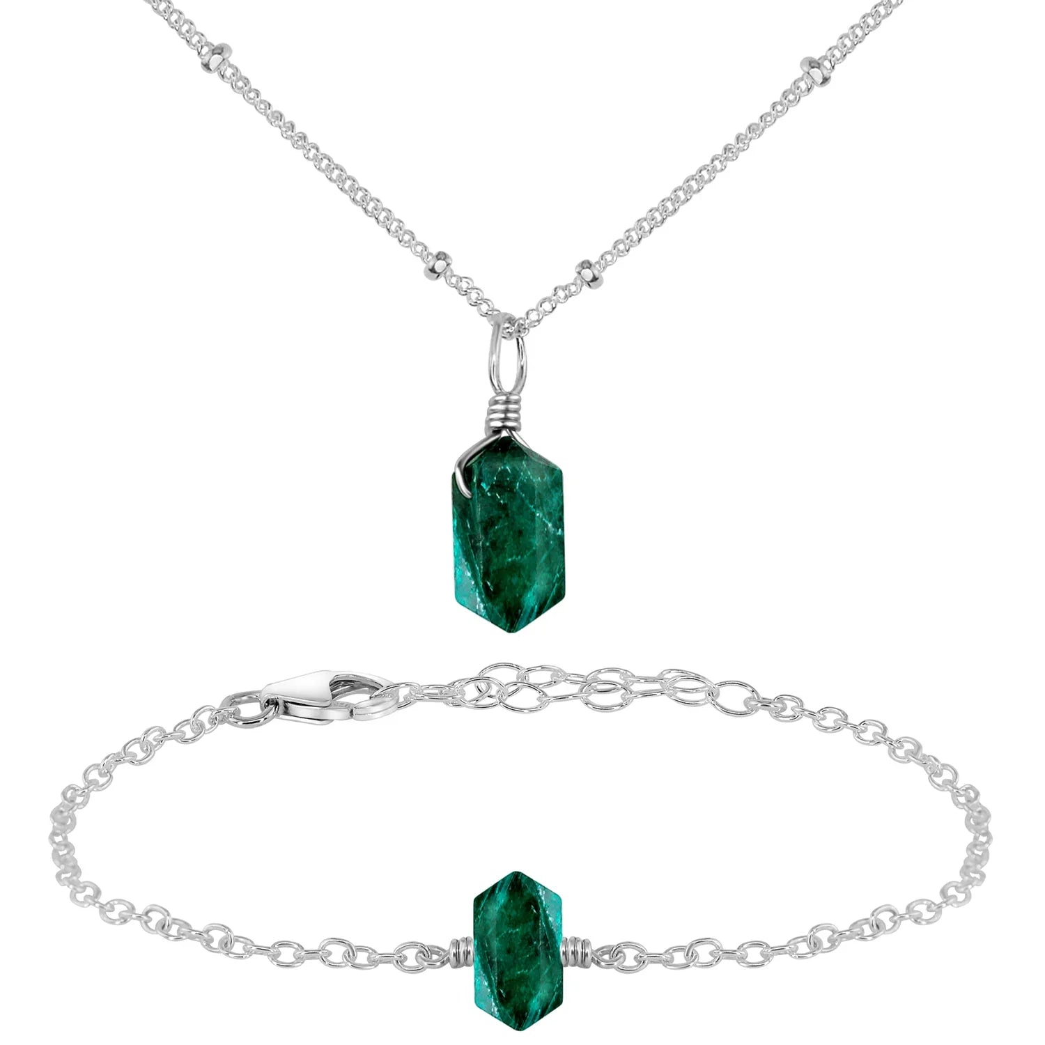 Emerald Double Terminated Crystal Jewellery Set