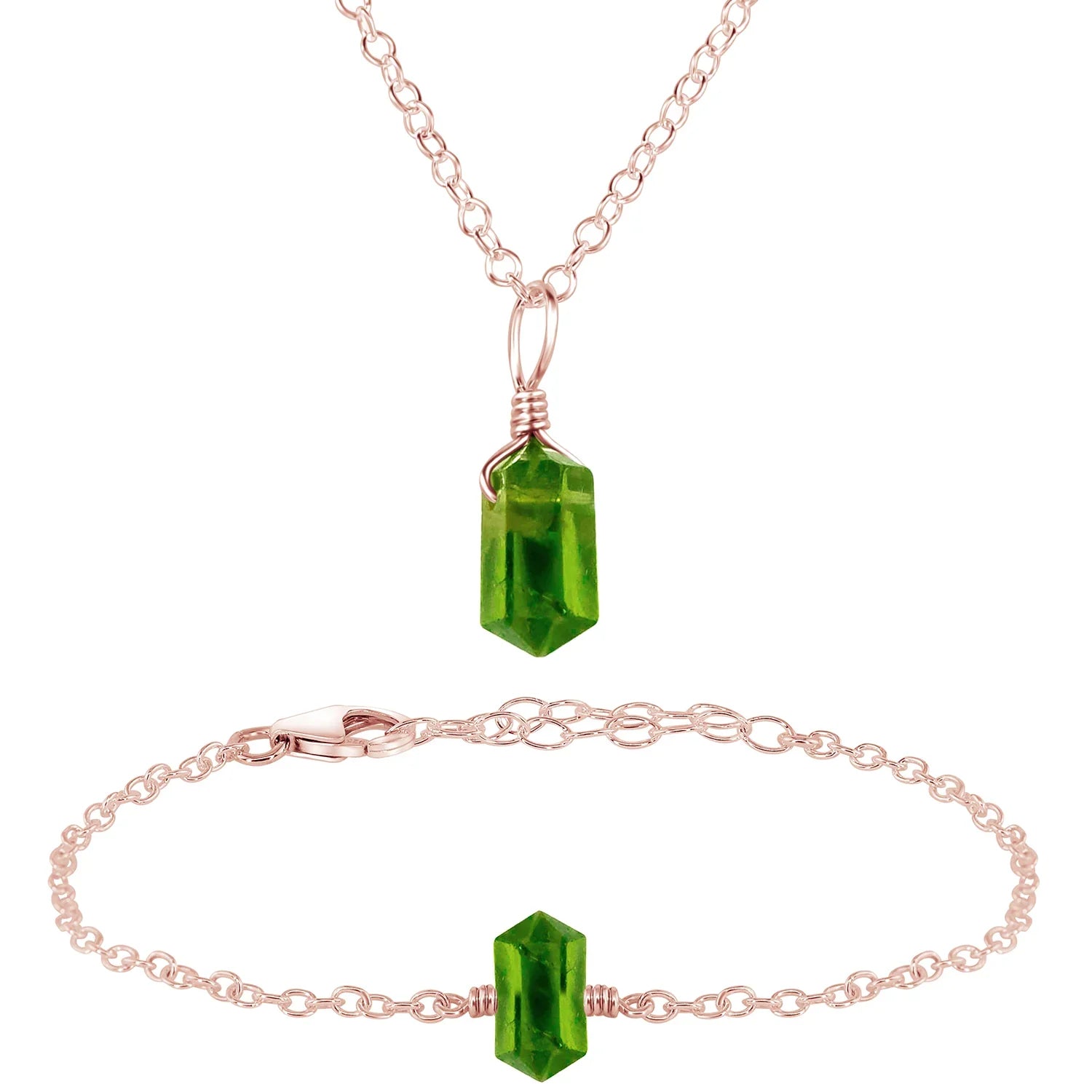 Peridot Double Terminated Crystal Jewellery Set
