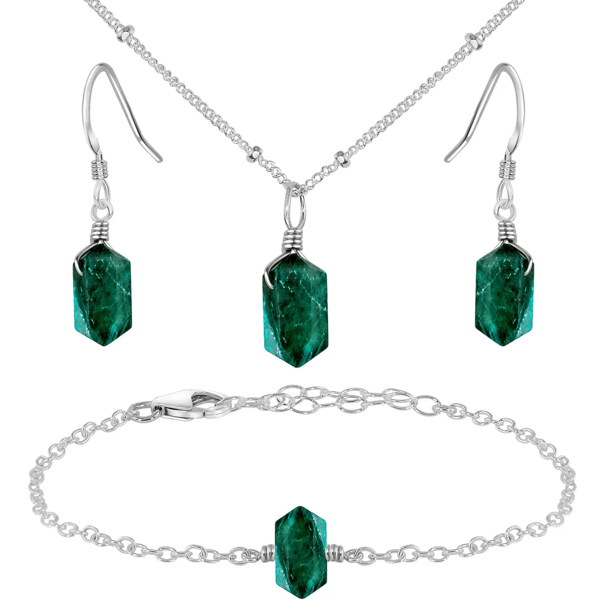 Emerald Double Terminated Crystal Jewellery Set