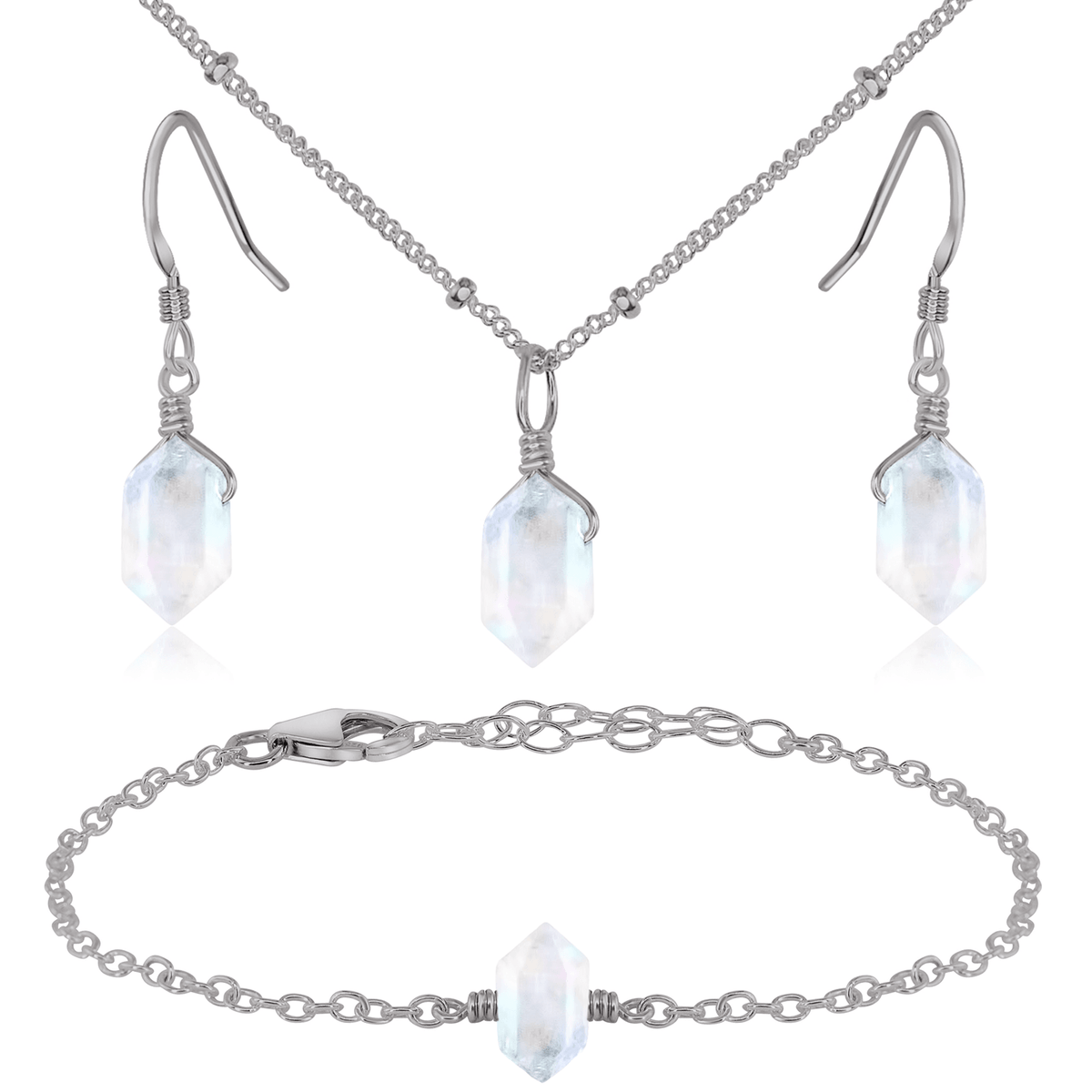 Rainbow Moonstone Double Terminated Crystal Jewellery Set