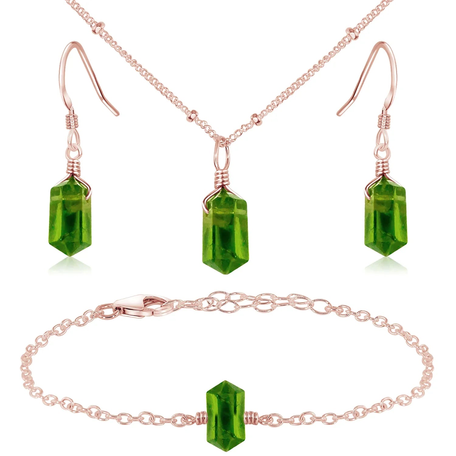 Peridot Double Terminated Crystal Jewellery Set