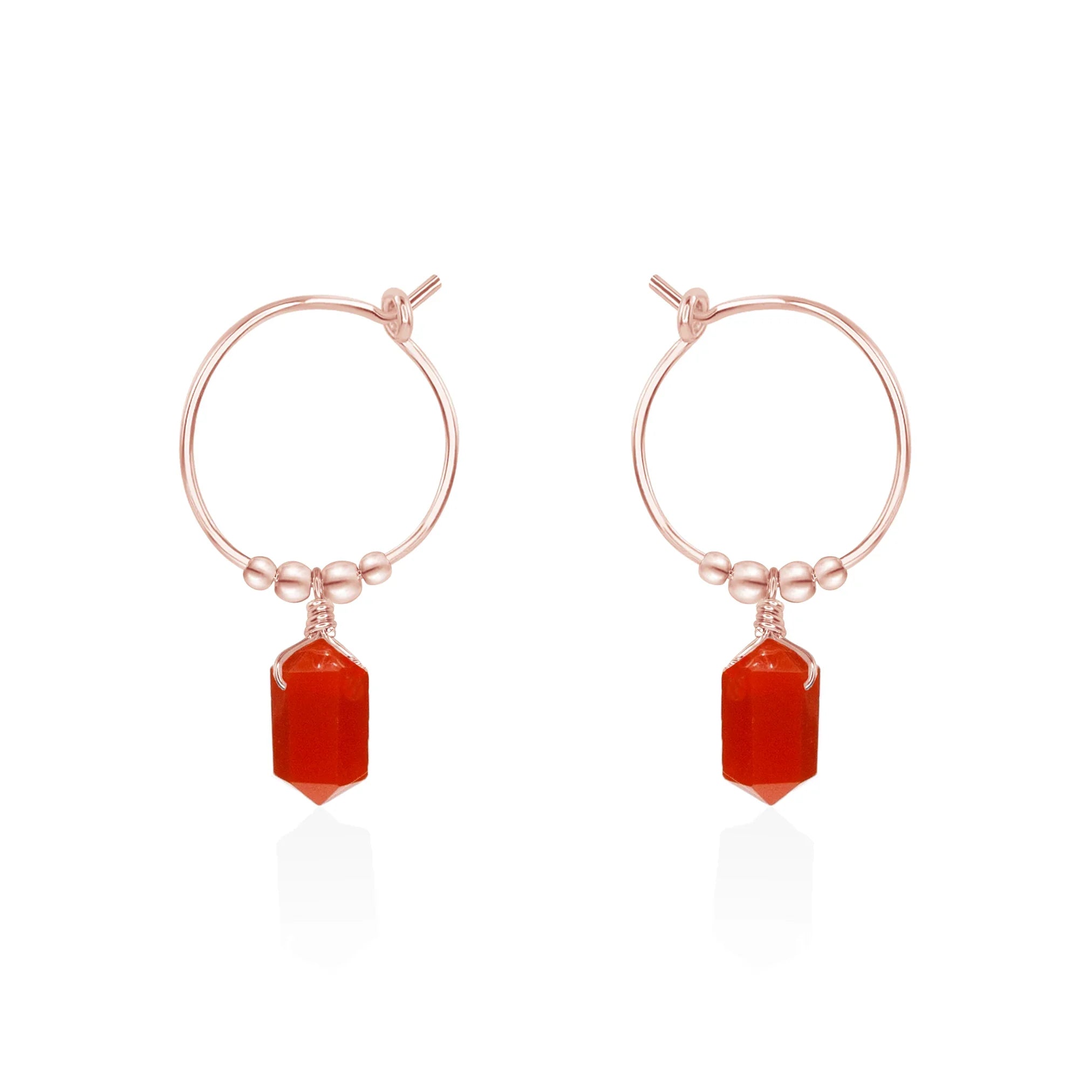 Double Terminated Carnelian Mini Crystal Point Dangle Hoop Earrings - Double Terminated Carnelian Mini Crystal Point Dangle Hoop Earrings - 14k Rose Gold Fill - Luna Tide Handmade Crystal Jewellery