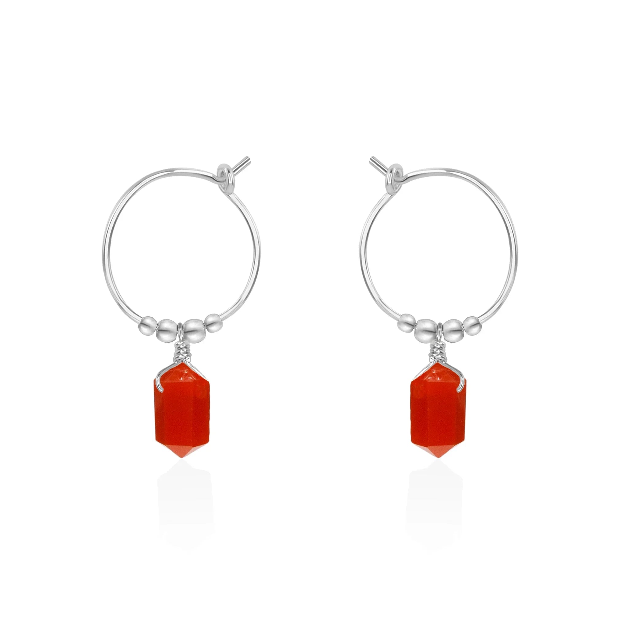 Double Terminated Carnelian Mini Crystal Point Dangle Hoop Earrings - Double Terminated Carnelian Mini Crystal Point Dangle Hoop Earrings - Sterling Silver - Luna Tide Handmade Crystal Jewellery