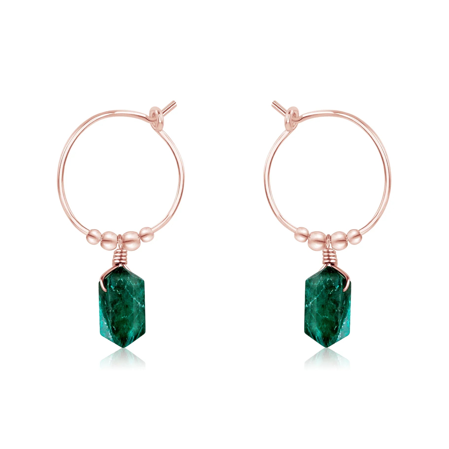 Double Terminated Emerald Mini Crystal Point Dangle Hoop Earrings