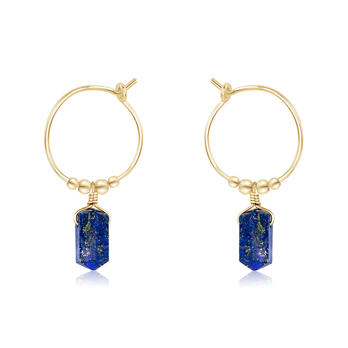 Double Terminated Lapis Lazuli Mini Crystal Point Dangle Hoop Earrings